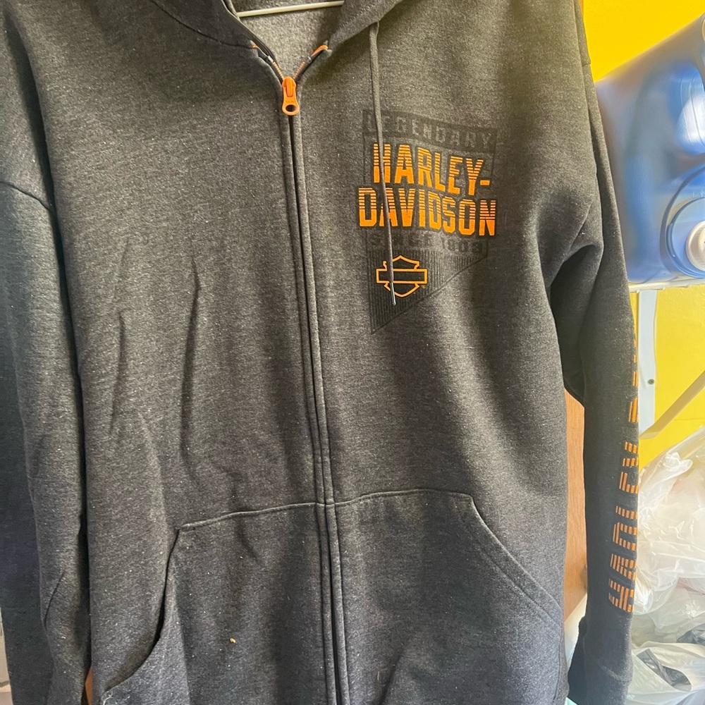 Harley-Davidson Black Zip Hoodie with Orange Logo and t-shirt bundle